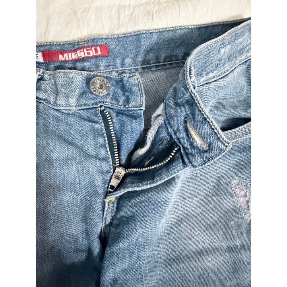 Miss Sixty patched denim shorts light wash blue pink patch low rise size 6 - Picture 7 of 11